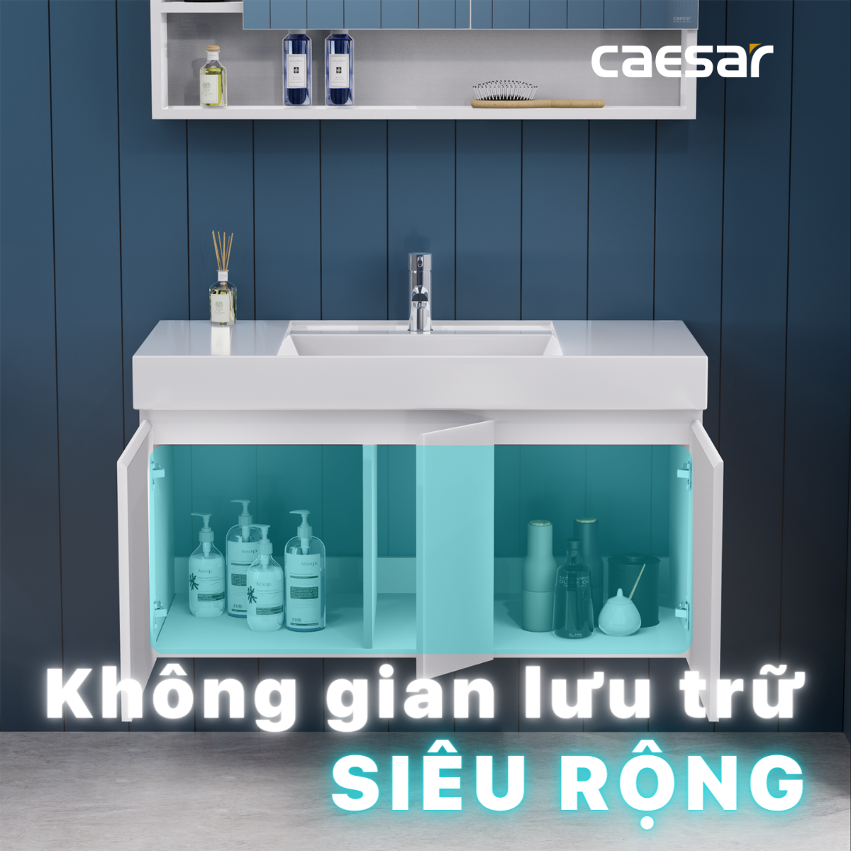 Chậu rửa Lavabo đặt bàn Caesar LF5386 và tủ treo EH05386AV