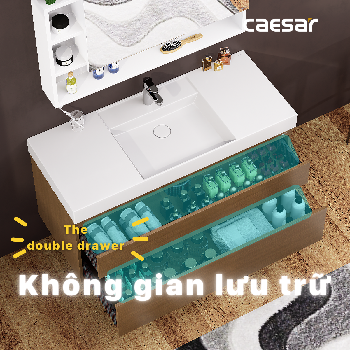 Chậu rửa Lavabo đặt bàn Caesar LF5388 và tủ treo tường EH05388DWV