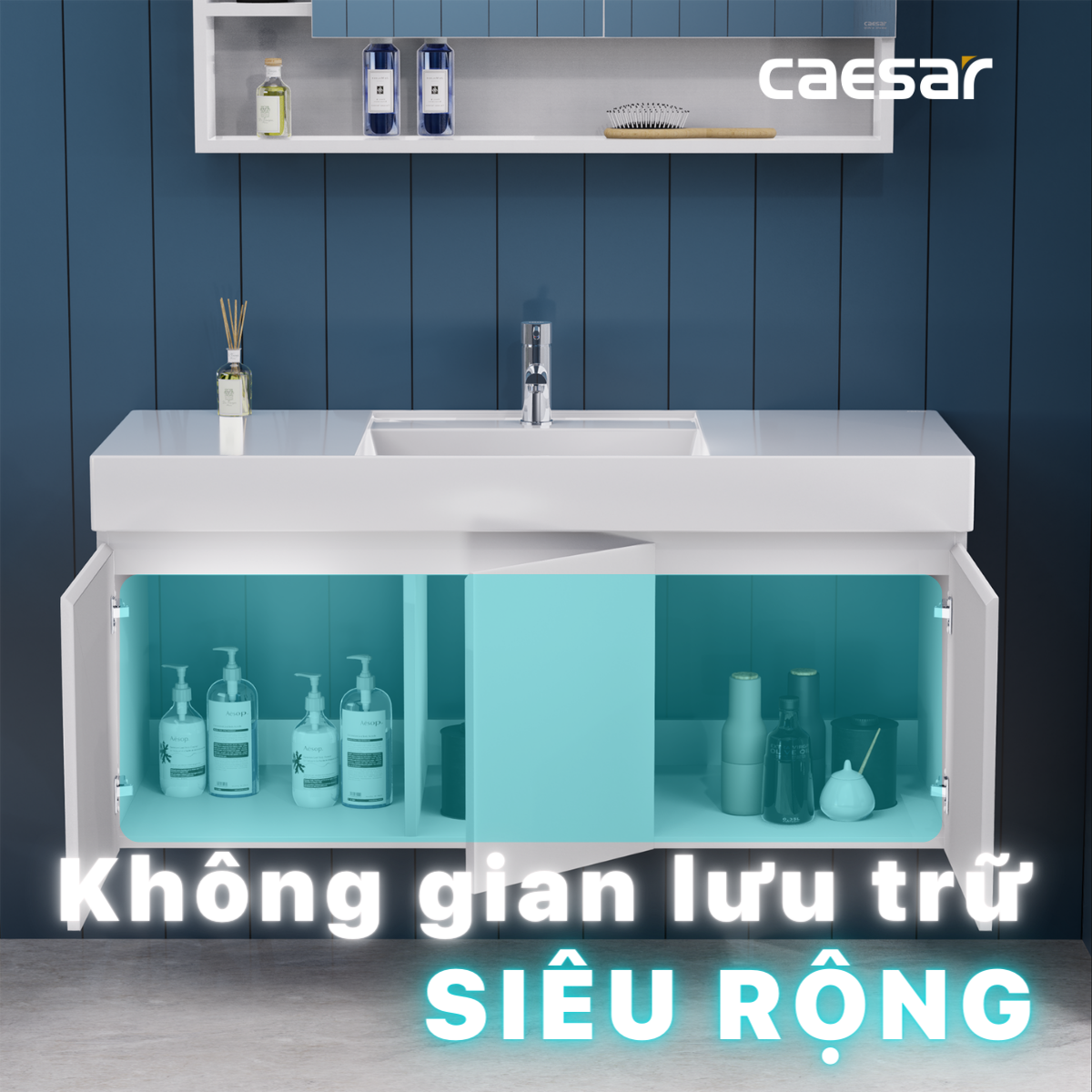 Chậu rửa Lavabo đặt bàn Caesar LF5388 và tủ treo tường EH05388AV