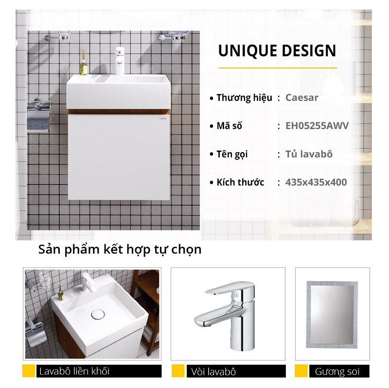 Tủ chậu lavabo treo tường Caesar EH05255AWV