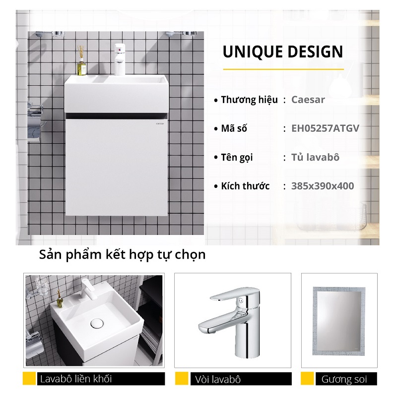 Tủ chậu lavabo treo tường Caesar EH05257ATGV