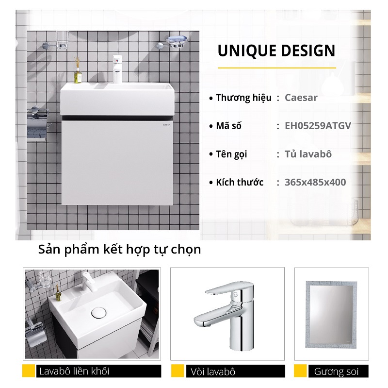 Tủ chậu lavabo treo tường Caesar EH05259ATGV