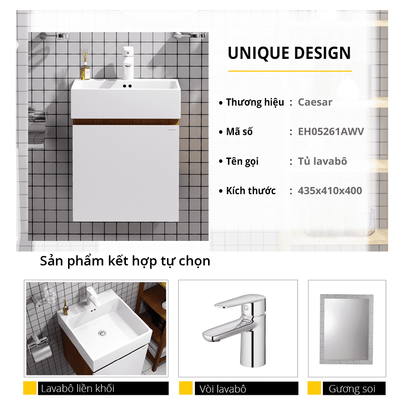 Tủ chậu lavabo treo tường Caesar EH05261AWV