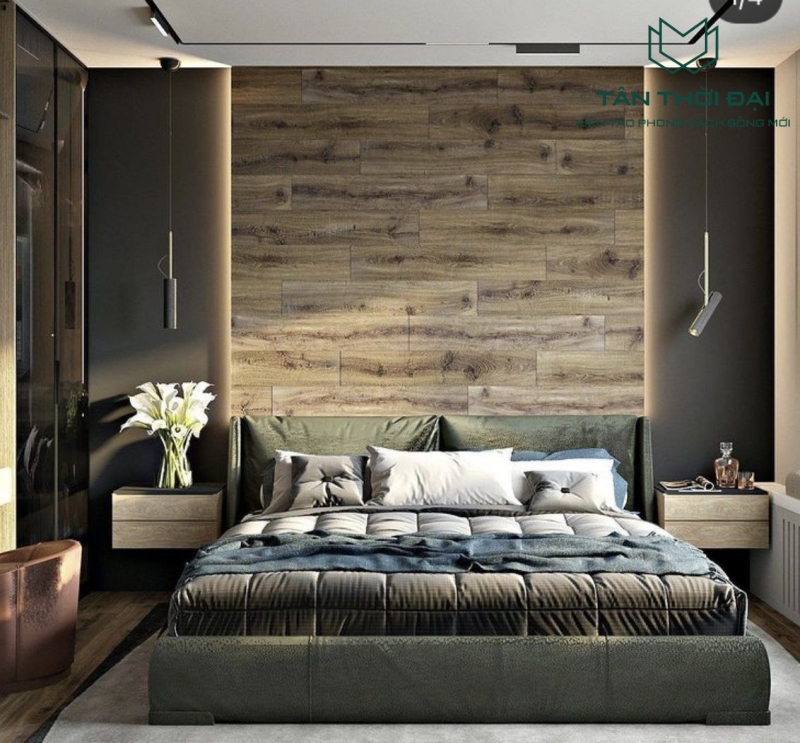 Mẫu gạch giả gỗ ốp tường phòng ngủ độc đáo