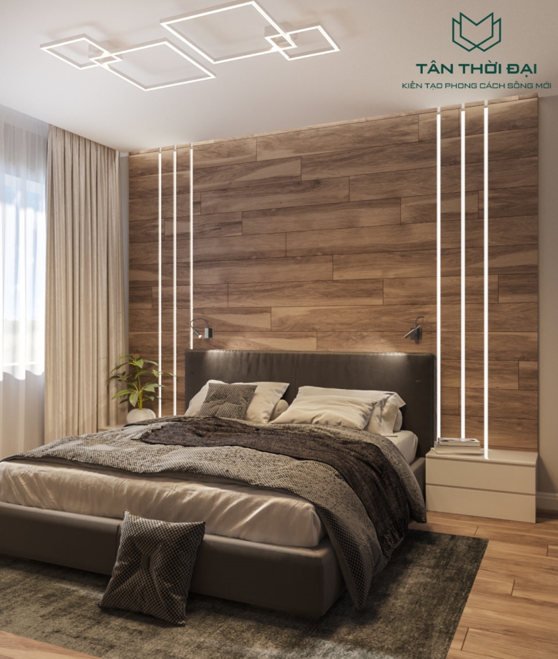 Gạch ốp tường giả gỗ tự nhiên cho phòng ngủ
