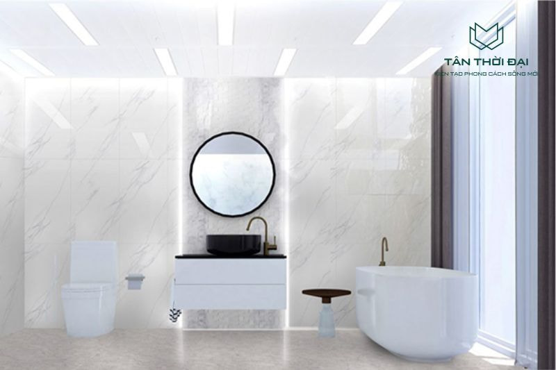Mẫu gạch ốp tường 45x90 cho phòng tắm tone màu sáng